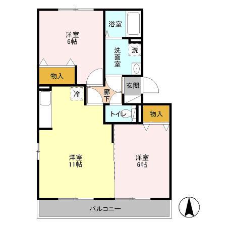 ラフォーレ上ノ台C(2LDK/3階)の間取り写真