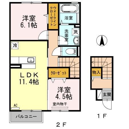 ラ・ポルト(2LDK/2階)の間取り写真