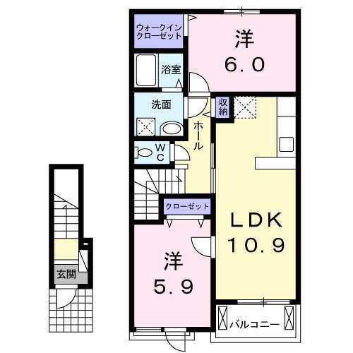 フィオーレ・コッティA(2LDK/2階)の間取り写真