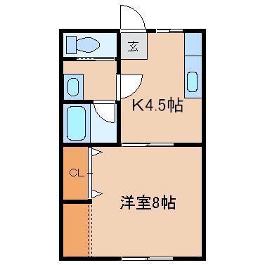 ロジュマン小中野(1K/2階)の間取り写真