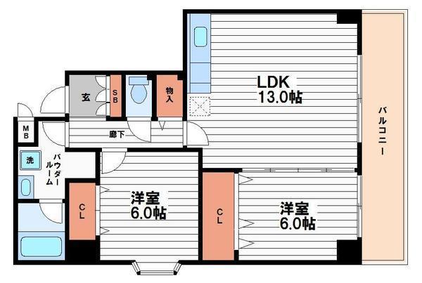 ウィステリア谷町(2LDK/3階)の間取り写真