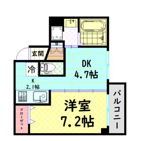 カーサ セレーネ(1DK/10階)の間取り写真
