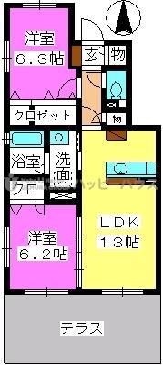 ルーチェ博多南(2LDK/1階)の間取り写真