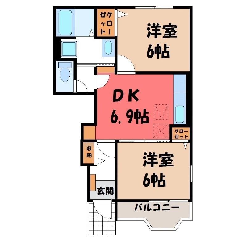 トロイメライA(2DK/1階)の間取り写真