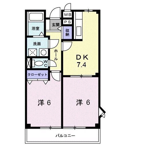 シュッドボナール(2DK/2階)の間取り写真