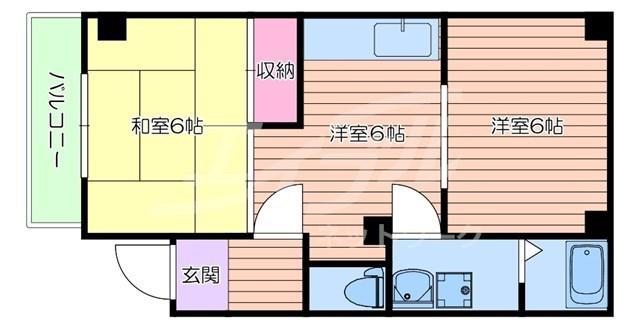 KHS BLD横堤(2DK/3階)の間取り写真