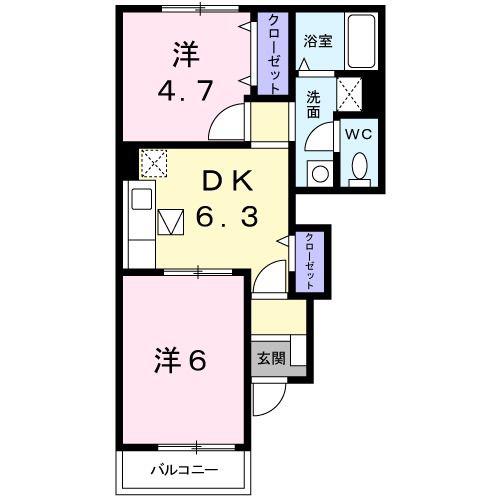 ブリッサ桜岡F(2DK/1階)の間取り写真