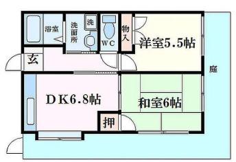 リビエール芦屋(2DK/1階)の間取り写真