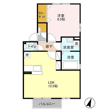 サンライズヒルA棟(1LDK/2階)の間取り写真