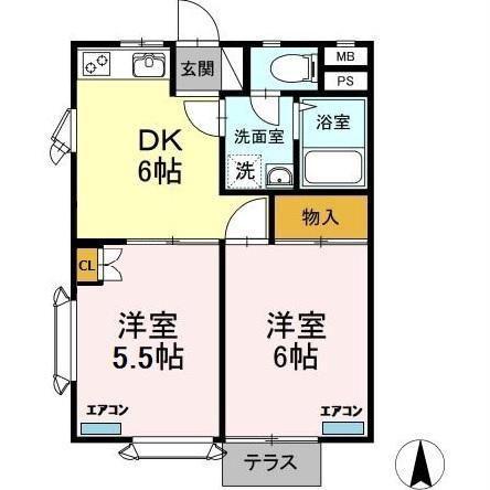 メイプルハイツ(2DK/1階)の間取り写真