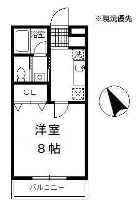 ハックベリーF棟(1K/1階)の間取り写真