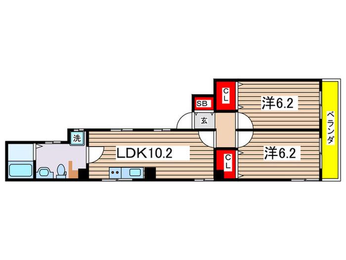 メゾンクニエダV(2LDK/2階)の間取り写真