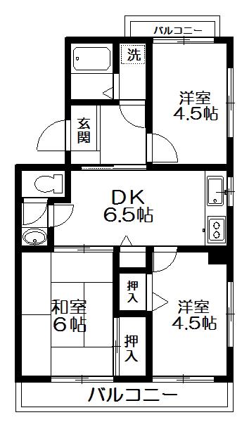 グリーンパレス柿木N棟(3DK/1階)の間取り写真