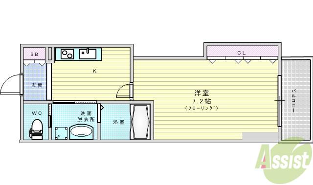 オリエンタル江坂(1K/2階)の間取り写真