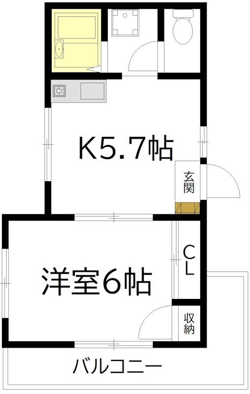 スカイメゾン(1K/2階)の間取り写真