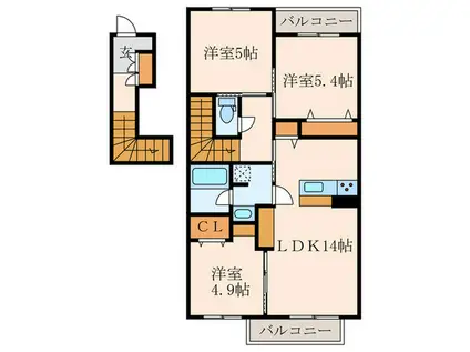 アミコートI(3LDK/2階)の間取り写真