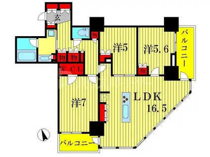 THE KASHIWA TOWER(3LDK/4階)の間取り写真