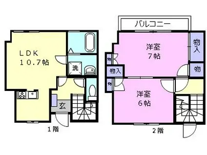 プレタメゾン結城 B棟(2LDK/1階)の間取り写真