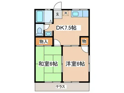 エクセルコートかしわ台Ⅱ(2DK/1階)の間取り写真