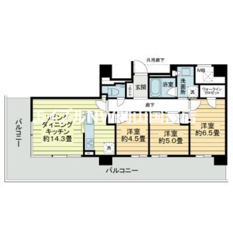 ライオンズタワー岡山千日前(3LDK/11階)の間取り写真
