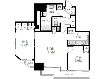 クレアホームズ新町一丁目(2LDK/10階)の間取り写真