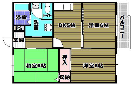 サンハイツ西井II(3DK/2階)の間取り写真