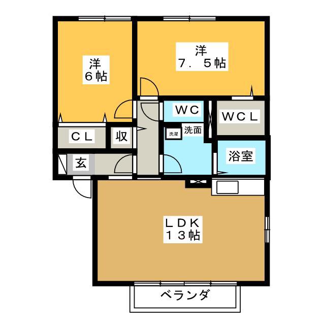 サンボナールB(2LDK/2階)の間取り写真