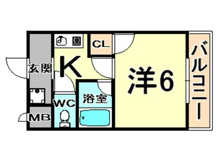 サンリバティハイム(1K/2階)の間取り写真