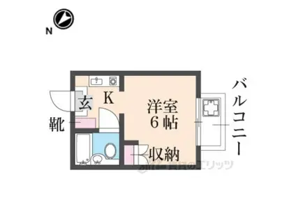 ルミエール平城山(1K/1階)の間取り写真