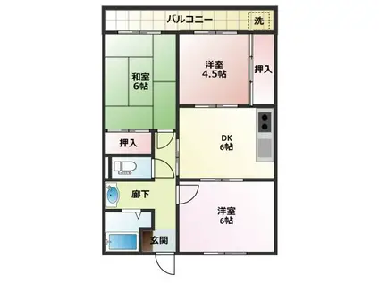 ハートフルマンションA棟(3DK/3階)の間取り写真