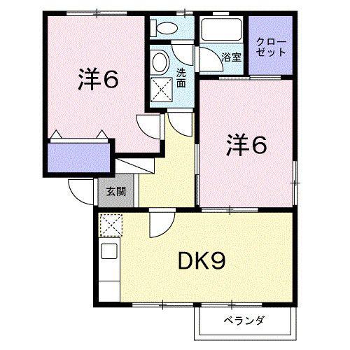 グリーンベル(2DK/2階)の間取り写真