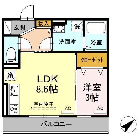 D-ROOMそら(1LDK/3階)の間取り写真