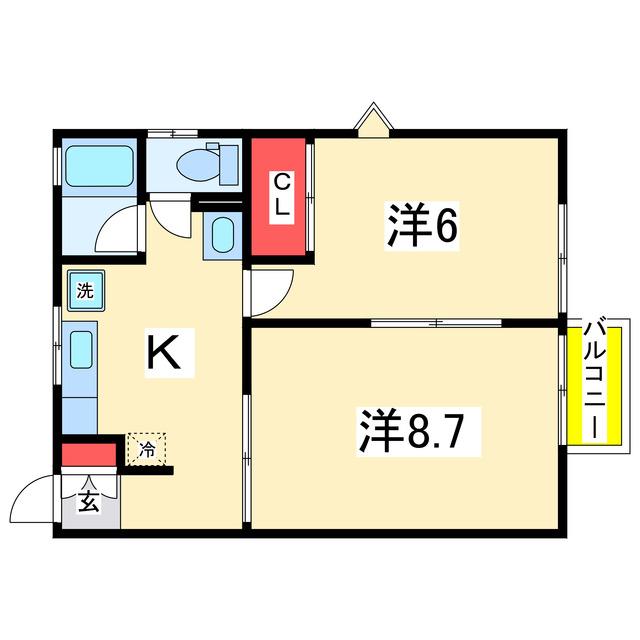 ライトコート21(2K/1階)の間取り写真