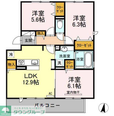D-ROOM長尾弐番館(3LDK/2階)の間取り写真