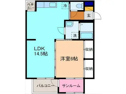 グリーンヒル日本海(1LDK/3階)の間取り写真