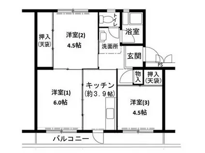 ビレッジハウス志染12号棟(3K/2階)の間取り写真