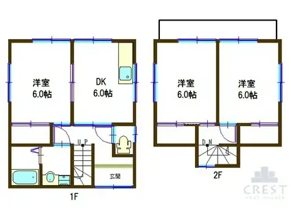 ＪＲ山陽本線 東福山駅 徒歩31分 2階建 築40年(3DK/1階)の間取り写真