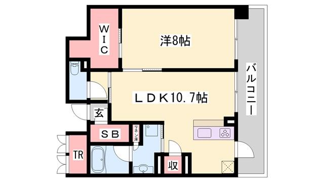 姫路ザ・レジデンス(1SLDK/12階)の間取り写真