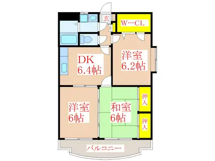 サンライズK&Y(3DK/3階)の間取り写真