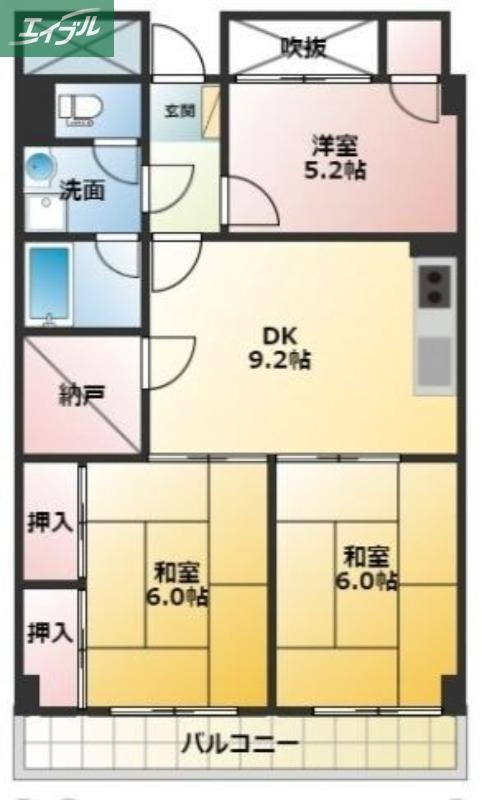 ハイデンスホンダ(3DK/5階)の間取り写真