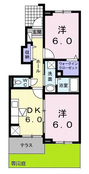 ネオ フォックスヒルズ(2DK/1階)の間取り写真