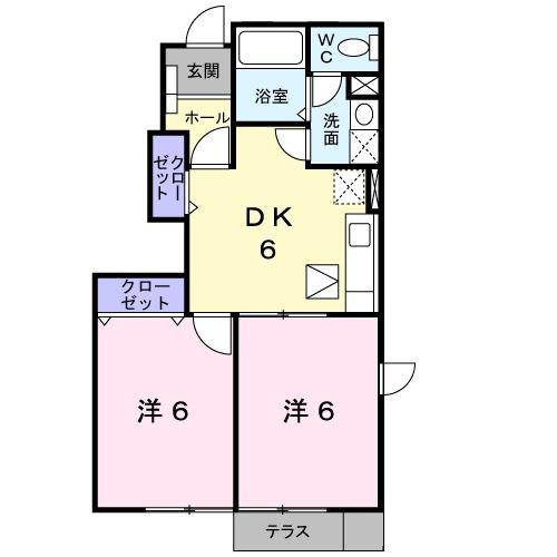 メゾンかつまた 西棟(2DK/1階)の間取り写真