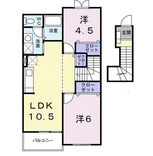 アメニティエル(2LDK/2階)の間取り写真