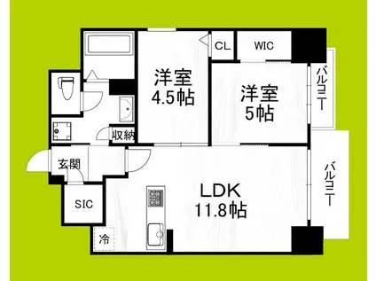 ルフォンプログレ新町(2LDK/8階)の間取り写真