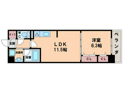 グランセジュール大国町(1LDK/12階)の間取り写真