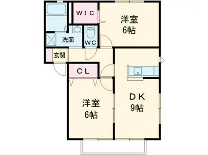 ディアステージB(2DK/2階)の間取り写真