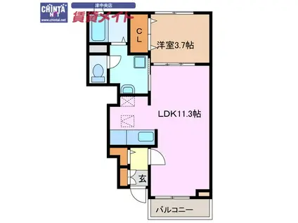 Y・Y LILY B棟(1LDK/1階)の間取り写真