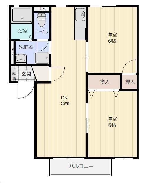ロジュマンA棟(2LDK/1階)の間取り写真