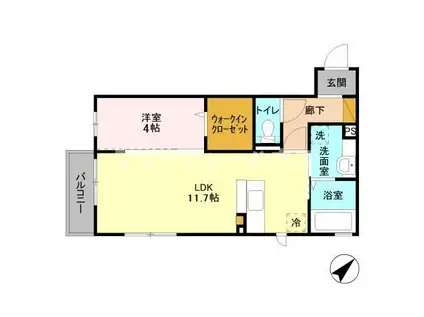 パークドオートムA棟(1LDK/2階)の間取り写真