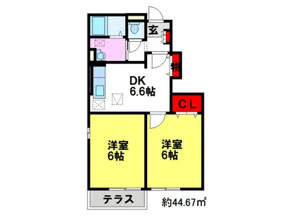 コーポ東野(2DK/1階)の間取り写真